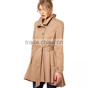 HAODUOYI Women Khaki Asymmetric Trim Single Button Dust Coat photo-4