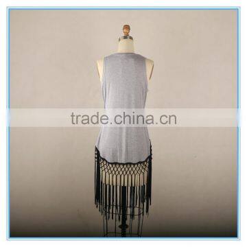 Long Jersey Knit Women Tank Top With Braiding Sweep photo-3