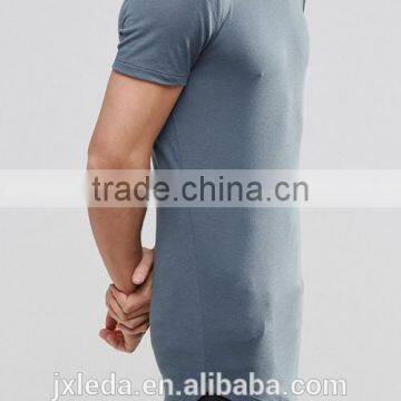OEM Super Longline Curved Hem Blue Muscle T-shirt / Slim Fit Tight Tee Shirts for Men photo-3