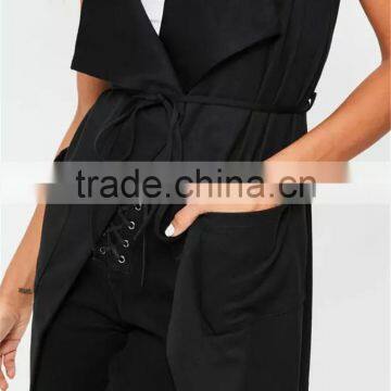 MGOO 2017 Custom High End Black Ponte Sleeveless Blazers Women Office Wear Foshan Mnaufacteure Women Blazers photo-4