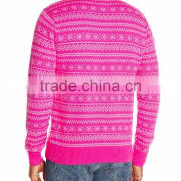 Men Pink Sweater Sitting Santa Claus Pattern Christmas Sweater Ugly photo-2