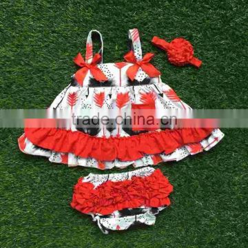 infant baby girls boutique clothing sets toddler outfits baby feather red swing top outfits with match headband