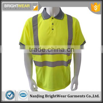 Hot sale Europe polyester birdeye breathable fluroscent safety sew-on high visibility polo shirt