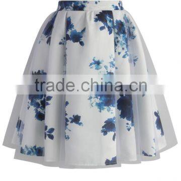2016 Guangzhou Shandao OEM/ODM Custom Design Elegant Women Short A Line Ruffle Cotton Flower Printed Skirts photo-2