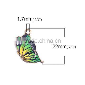 Zinc Based Alloy Butterfly Wing Charms Butterfly Animal Gold Plated Green Enamel photo-2