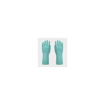 Green Kitchen Latex Gloves With straight cuff , Fish scale grip rubber gloves