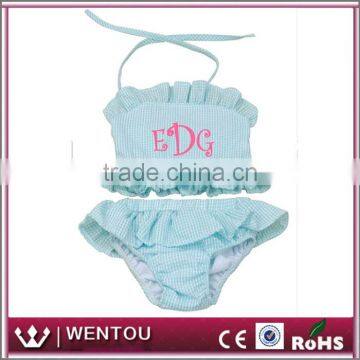 Wholesale 2 Piece Grils Monogrammed Toddler Seersucker Swimsuit Tankini photo-2