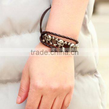 XP-LB-2141 Best Price Nail Rivet Skull Leather Bracelet photo-3