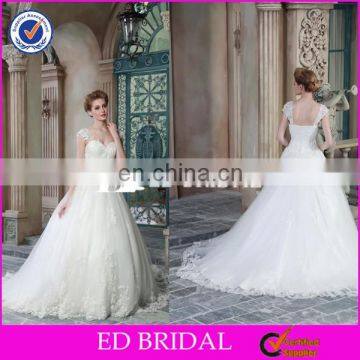 CE1483 Cap Sleeve A-Line Appliques Lace Beaded Cheap Factory Direct Wedding Dress