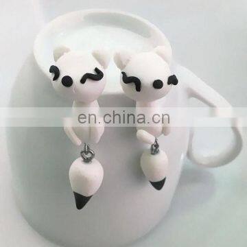 Polymer Clay 3D Fun Cute Fox Studs White Earrings Silver Handmade Gift Idea for Her Birthday Girl Small Gifts