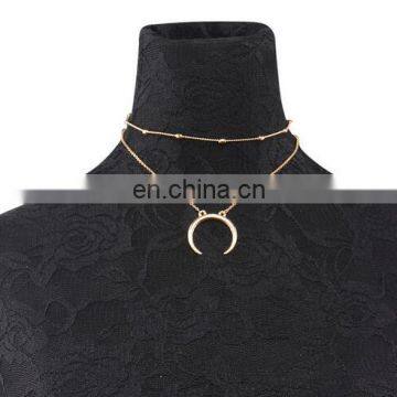 Fashion Summer Jewelry Beads Double Layers Necklaces Moon Pendant Necklace photo-3