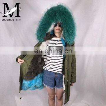 2016 New Latest Fox Fur Lined Multicolor Fur Coat /Fashion Thick Warm Winter Parka Coat