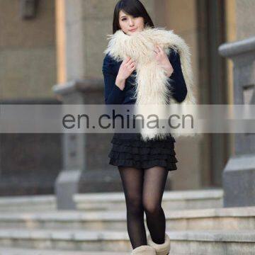 Long Hair Tibet Mongolian Lamb Fur Scarf Red Shawl for Women photo-4