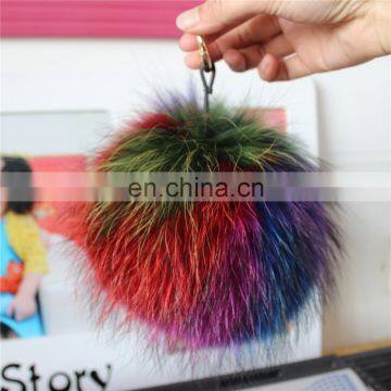 Big Size Fur Ball Colorful Handbag Design Women Bag Accessories Genuine Raccoon Dog Fur Ball Women Bag Beautify Charm