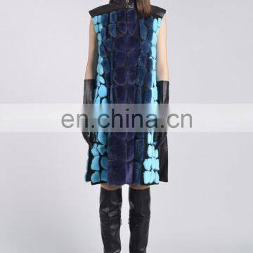 Classic Style Rex Rabbit Fur Vest Good Quality Rabbit Fur Long Waistcoat Ladies Charm Fur Leather Gilet