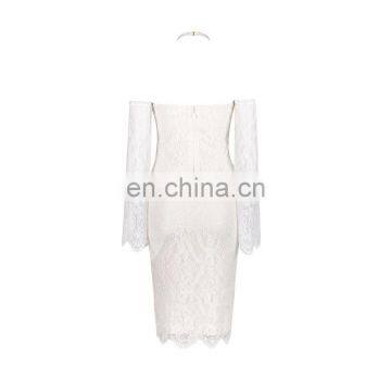 Dropshipping Clothing Sexy Long Sleeve Off Shoulder Lace Midi Bodycon Bandge Party Dress for Women photo-5