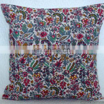 New White Floral Hand Stitched Kantha Cushion Cover Kantha Cushion Cover Kantha Throw Pillow Cover Cotton Handmade Indian