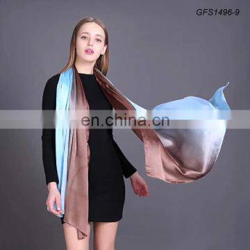 glossy and smooth material imitation silk plain color ombre scarf