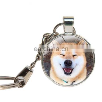 Schnauzer Dog Keychain Glass Cabochon Husky Corgi Lovely Dog Key Ring Glass Dome Pet Custom Photo Key Chains Jewelry Key Holder