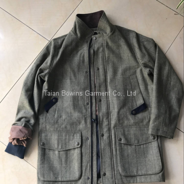 Wholesale custom European high quality tweed wool waterproof jacket hunting shooting clothing