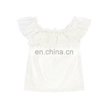 Wholesale 100% cotton baby shirt solid white color off shoulder lace top