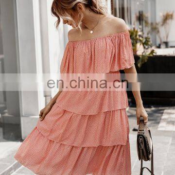 2020 New Arrivals Lady Off Shoulder Casual Sleeveless Dresses Women Cotton Cake Summer Dress photo-3