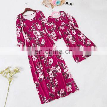 Wine red Floral Long Vestidos Mother daughter dresses  Mother and girls clothes Mom and daughter dress Family matching clothes