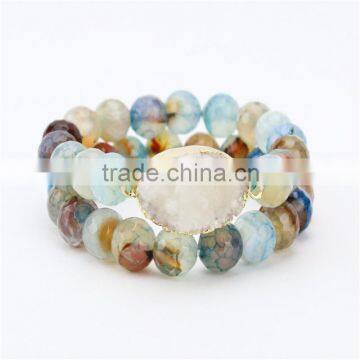 FULL-0328 Genuine druzy charm mixed color natural stone bracelet