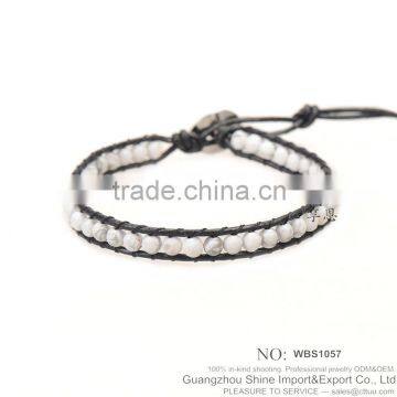 White stone leather cuff chain bracelets jewllery supplies XE09-0090