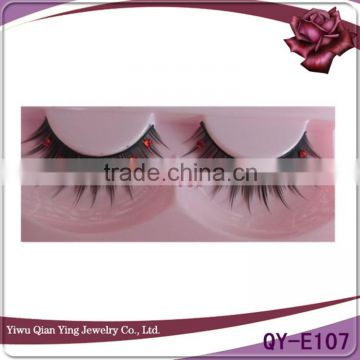 lady`s crazy black fiber false eyelashes with red diamond for show