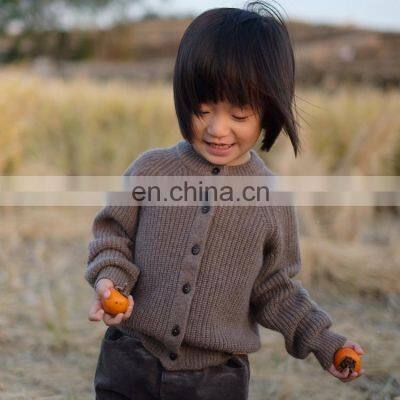 Single Breasted Rib Knit Cashmere Cardigan Sweater for Kids