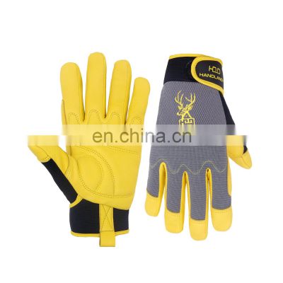 HANDLANDY Golden Full Grain Deerskin Working Truck Driving Leather Driver Farm Yard Work Gardening Gloves