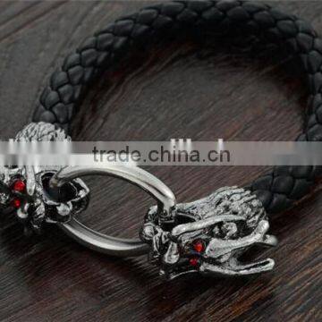 8mm Men Snakeskin Leather Oval Hasp Alloy Dragon Head Bracelet photo-2