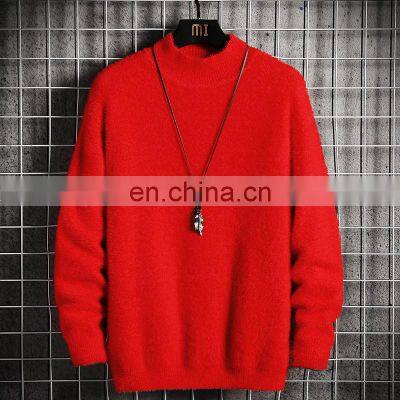 Factory Wholesale High Quality High-neck Loose Mink Fleece Winter Plus Velvet Thick Knitted Jacket Men's Sweater photo-3