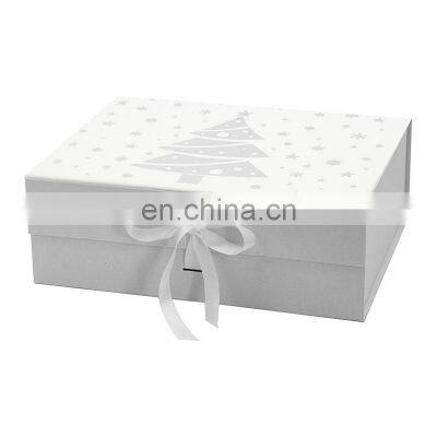 Custom printed A4 deep large white Christmas eve presentation gift hamper boxes with ribbon