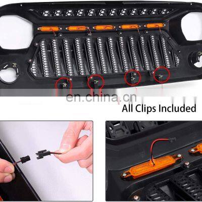 Grill for Jeep Wrangler JK Accessories 2007-2018 Matte Black Angry Face Grill With 5 Amber Lights for Jeep Rubicon Sahara Sport photo-2
