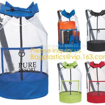 Clear Cinch Bags Traveling Sport Bags,Backpack With Front Zipper Mesh Pocket,Mesh Pocket and Bottle Mesh Poket,holder