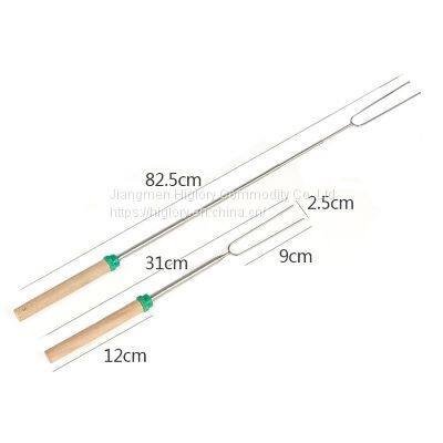 Professional Telescopic BBQ Fork Marshmallow Roasting Sticks Barbecue Forks With Wooden Handle photo-5