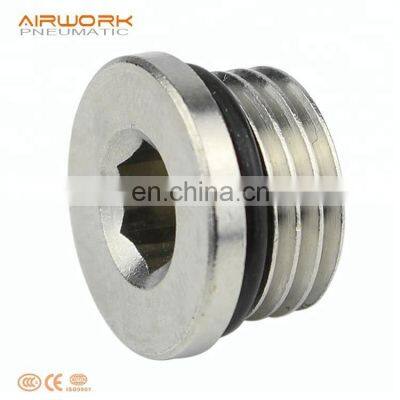 male threaded screw brass end cap inside sexangular head stop brass plug