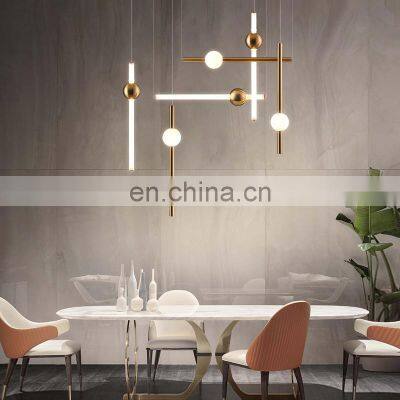 Metal and Glass Hanging Lamp Nordic Creative Vertical Line Chandelier Simple Restaurant Modern Pendant Light