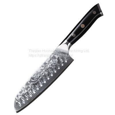 7 inch Santoku Knife VG10 Damascus Stainless Steel Super Sharp Best Chef Knife with G10 Handle Kitchen Knives