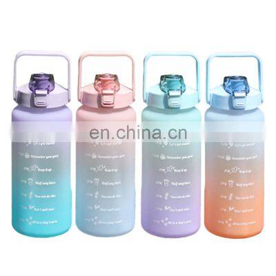 Eco Friendly Custom Bpa Free Drinking Sport 2L 64Oz Plastic Motivational Water Bottles With Time Marker Straw Strainer