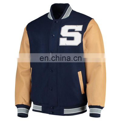 Baseball lettermen varsity jacket for men with leather sleeve custom embroidery patched logo