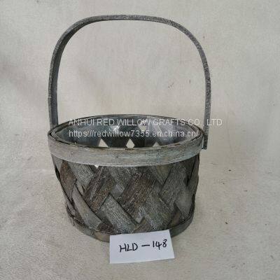 Wholesale Wooden Chip Storage Flower Basket with Handle