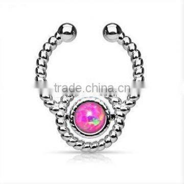 Faux Opal Flax Fake Septum Clicker Nose Piercing Body Jewelry photo-2