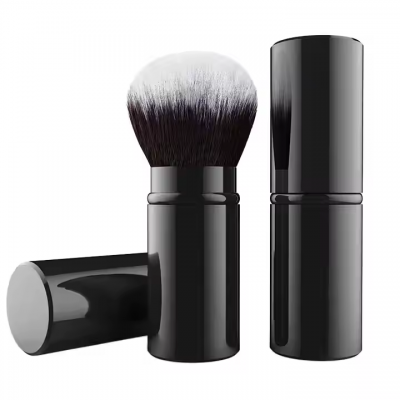 Wholesale Black Pink White Ready for Ship Portable Retractable Blush Powder Kabuki Brush with Cover Custom LOGO