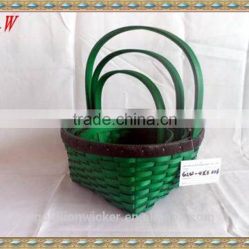 Set of 3 wood basket with black line