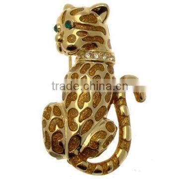 Wholesale 4.2*2.5cm Bronze Enamel Gold Tone Vintage Style Tiger Cat Brooch