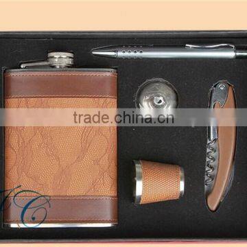 Gift Box hip flask sets , stainless steel flagon wine bottle for promotion Men's gift set