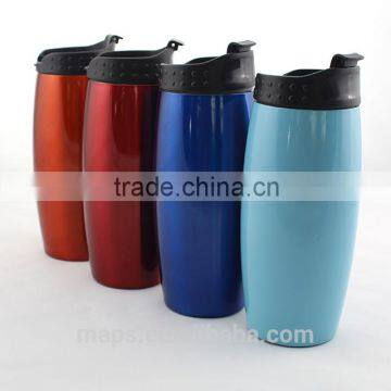 Promotional double wall stainless steel travel mug with flip -up lid